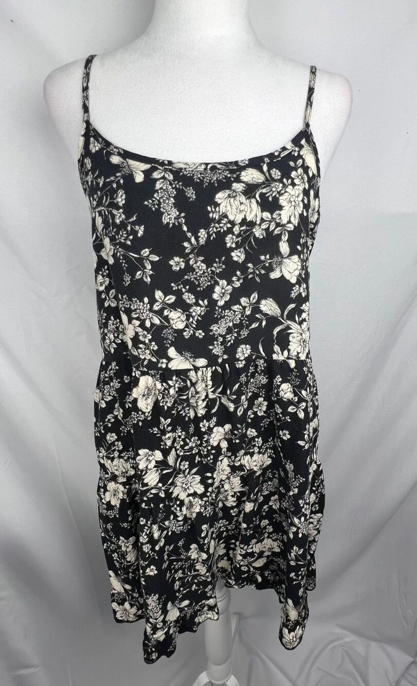 MISS DAISY Vintage Black Floral Mini Dress M Cottagecore Fairy Grunge Babydoll